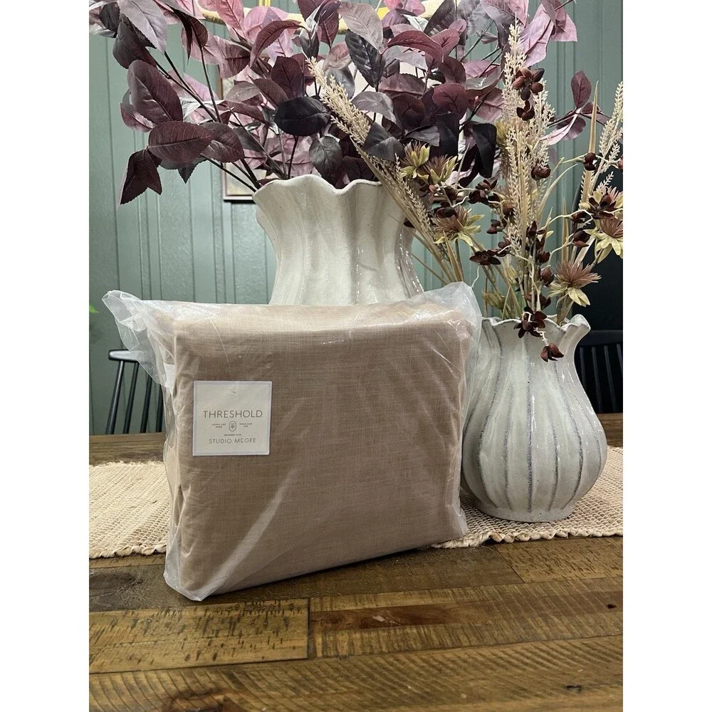 Queen Double Flange Merrow Stitch Duvet Cover & Sham Set Camel/Off-White McGee